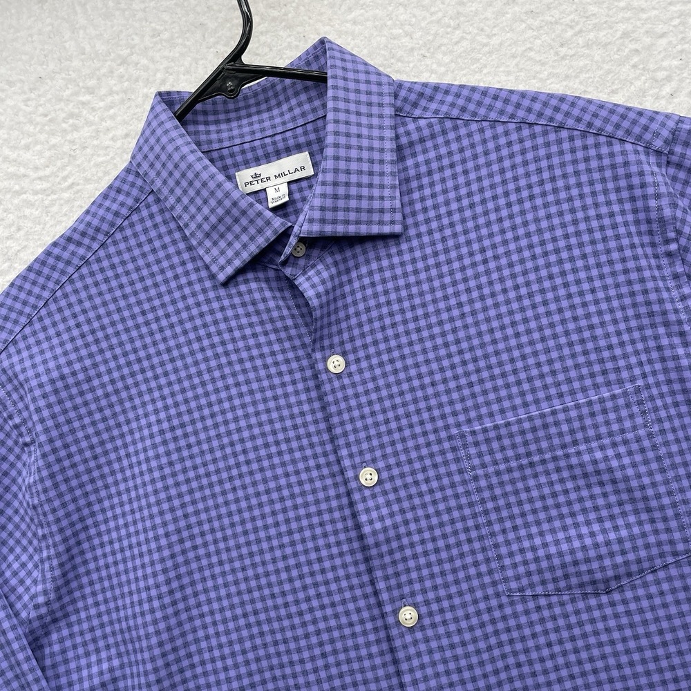 Peter Millar Shirt Mens Medium Purple Check Windowpane‎ Performance Button Down